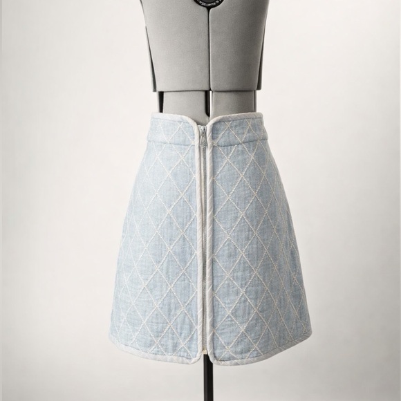 Sandro Quilted Denim Mini Skirt, Front Zip, light blue, A-line, 34 (XS), EUC - Picture 8 of 14